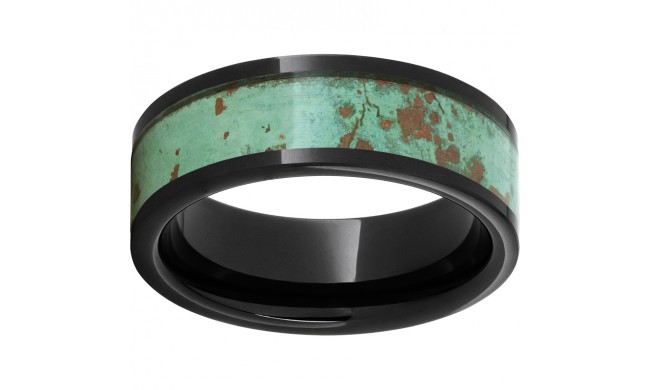 Black Diamond Ceramic Pipe Cut Band with Rustic Patina Copper Inlay