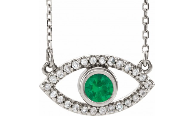 14K White Emerald & White Sapphire Evil Eye 18 Necklace