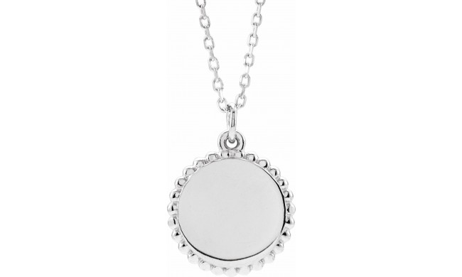 14K White Engravable Beaded Disc 16-18 Necklace