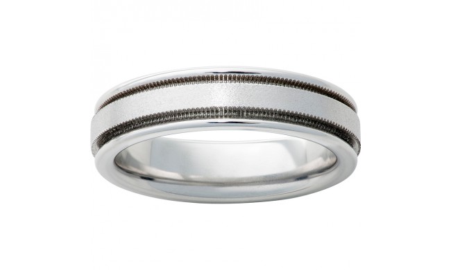 Serinium Rounded Edge Band with Milgrain Grooves and Stone Finish