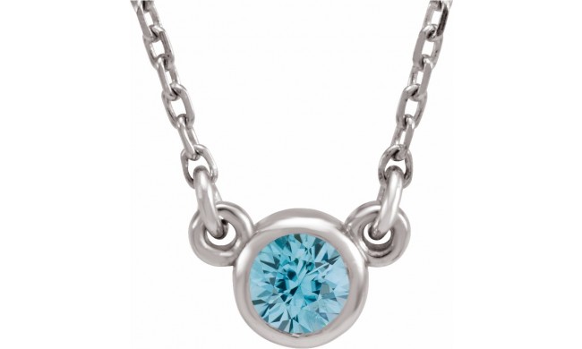 14K White 4 mm Round Blue Zircon Bezel-Set Solitaire 16 Necklace