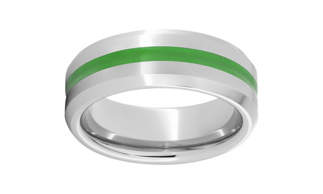 Serinium Beveled Edge Band with a 2mm Green Enamel Inlay