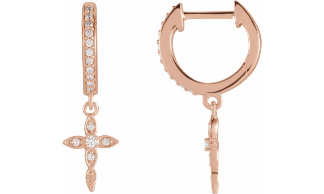 14K Rose 1/8 Diamond Cross Hoop Earrings