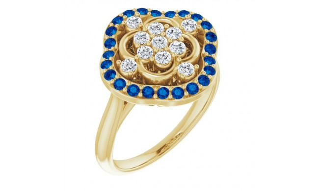 14K Yellow Blue Sapphire & 1/3 CTW Diamond Ring