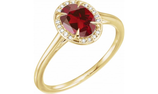 14K Yellow 8x6 mm Oval Mozambique Garnet & .05 CTW Diamond Ring