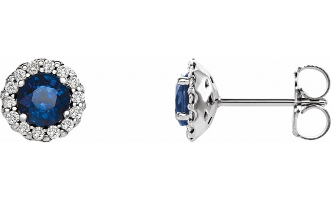 14K White 4.5 mm Round Blue Sapphire & 1/10 CTW Diamond Earrings