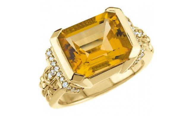 14K Yellow Citrine & 1/5 CTW Diamond Ring