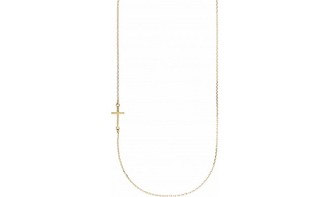 14K Yellow Off-Center Sideways Cross 16 Necklace