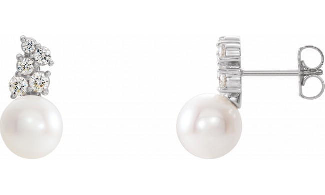 14K White Freshwater Cultured Pearl & 3/8 CTW Diamond Earrings