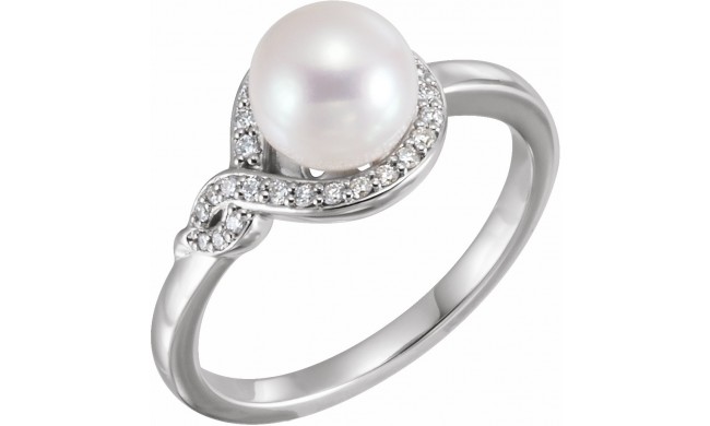 14K White Cultured Freshwater Pearl & 1/10 CTW Diamond Bypass Ring