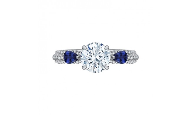 Shah Luxury 14K White Gold Round Diamond and Sapphire Engagement Ring (Semi-Mount)