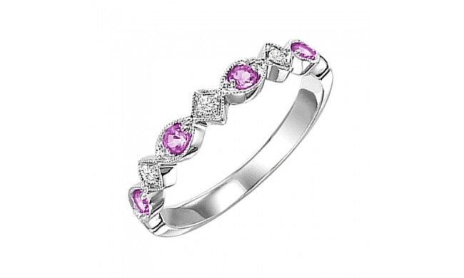 Gems One 10Kt White Gold Diamond (1/20Ctw) & Pink Sapphire (1/6 Ctw) Ring