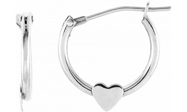 14K White Hinged Hoop Earrings with Heart