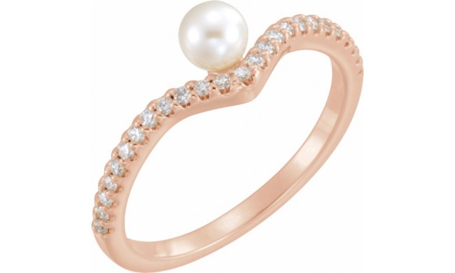 14K Rose Freshwater Cultured Pearl & 1/5 CTW Diamond V Ring