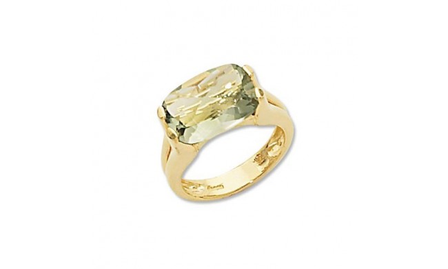 14K Yellow Gold Cushion Praseolite Ring