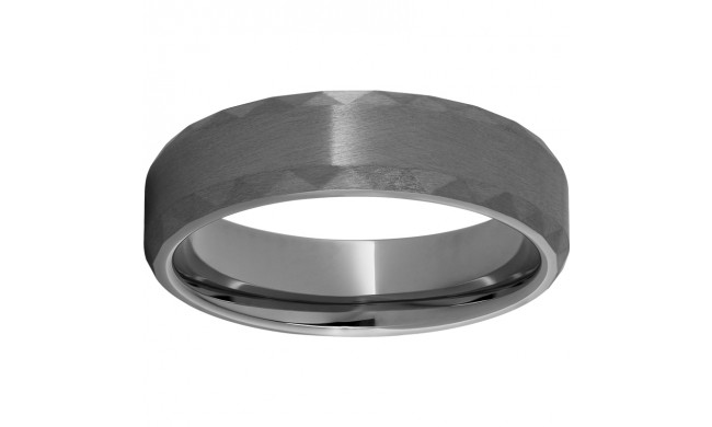 Rugged Tungsten  6mm Faceted Beveled Edge Band with Satin Finish