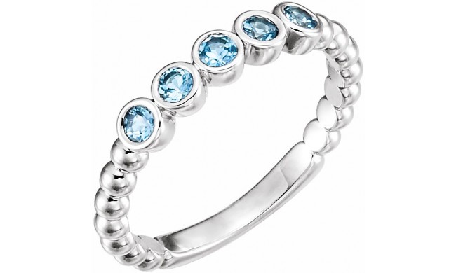14K White Aquamarine Bezel-Set Beaded Ring
