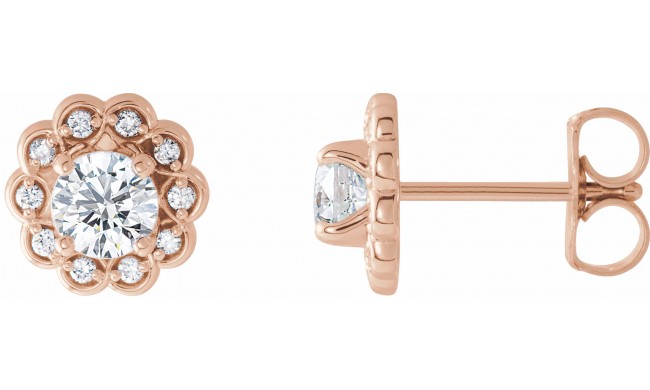 14K Rose 5/8 CTW Diamond Halo-Style Earrings