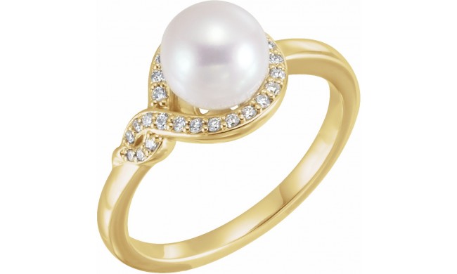 14K Yellow Cultured Freshwater Pearl & 1/10 CTW Diamond Bypass Ring