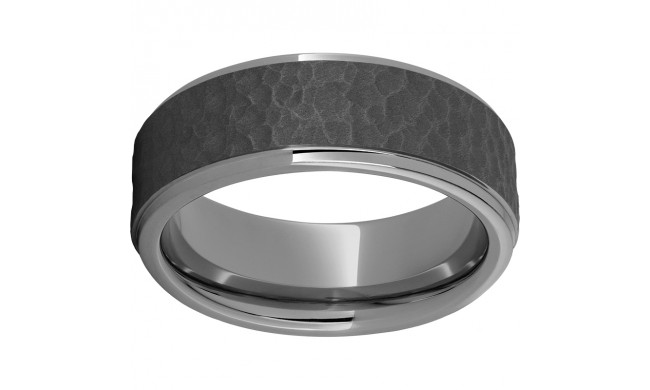 Rugged Tungsten  8mm Flat Grooved Edge Band with Sandblasted Moon Finish