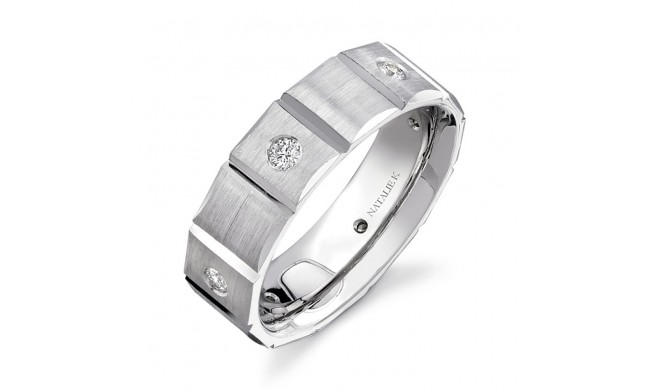 14k White Gold Bezel Round Diamond Men's Band