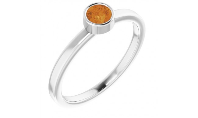 14K White 4 mm Round Citrine Ring
