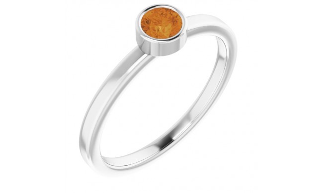 14K White 4 mm Round Citrine Ring