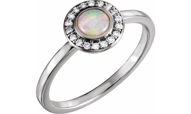 14K White Opal & .07 CTW Diamond Halo-Style Ring