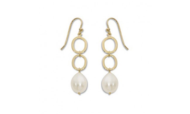 Carla 14k Yellow Gold Open Oval Links Pearl Earrings