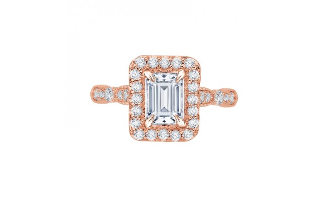 Shah Luxury 14K Rose Gold Emerald Cut Diamond Halo Vintage Engagement Ring (Semi-Mount)
