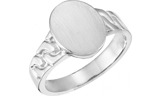 14K White 14x11 mm Oval Signet Ring