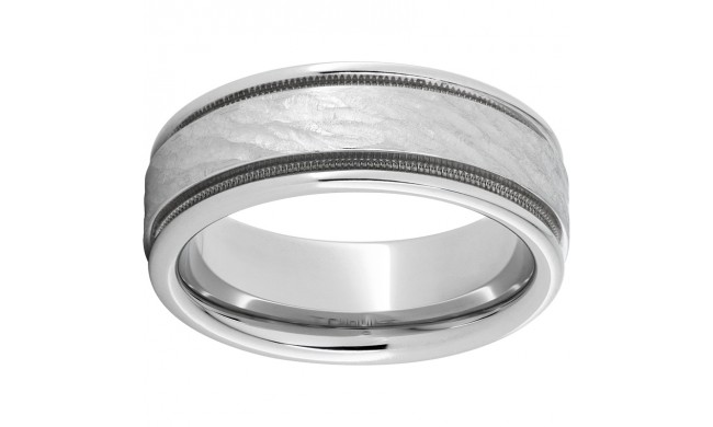 Serinium Rounded Edge Band with Milgrain Grooves and Bark Finish