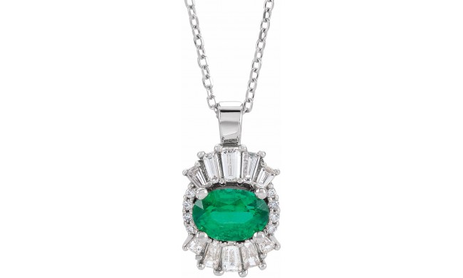 14K White Emerald & 1/3 CTW Diamond 16-18 Necklace