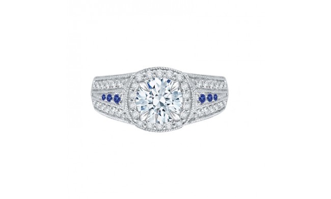 Shah Luxury 14K White Gold Round Diamond and Sapphire Engagement Ring (Semi-Mount)