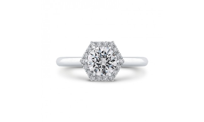 Shah Luxury 14K White Gold Round Diamond Hexagon Shape Halo Engagement Ring (Semi-Mount)