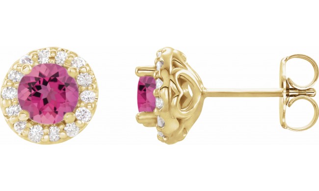 14K Yellow 4.5 mm Round Pink Tourmaline & 1/4 Diamond Earrings