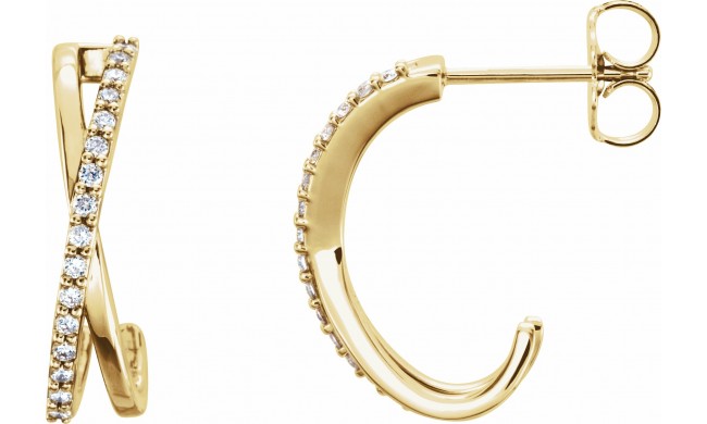 14K Yellow 1/6 CTW Diamond Criss-Cross J-Hoop Earrings