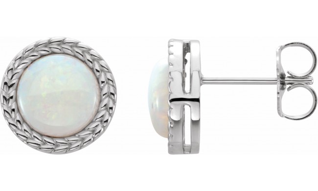 14K White Opal Bezel-Set Leaf Earrings