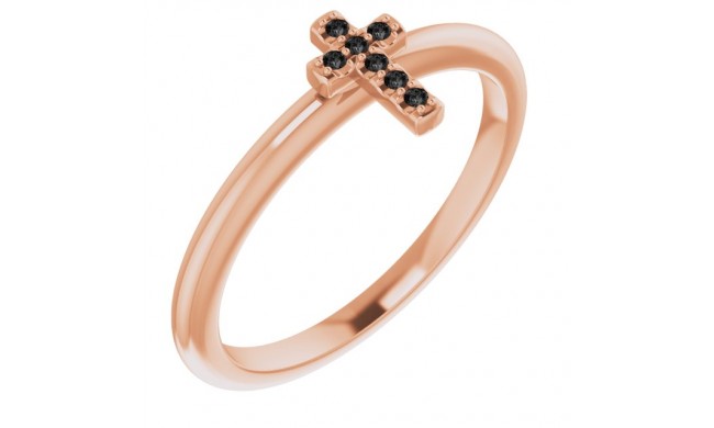 14K Rose .03 CTW Black Diamond Stackable Cross Ring