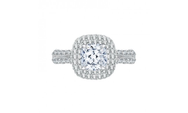 Shah Luxury 14K White Gold Split Shank Cushion Diamond Double Halo Engagement Ring (Semi-Mount)