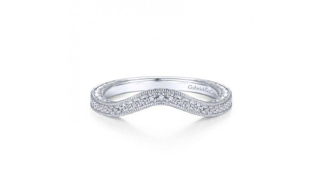 Gabriel & Co. 14k White Gold Victorian Curved Wedding Band