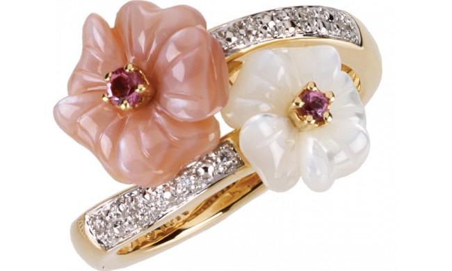 14K Yellow Pink Tourmaline, Mother Of Pearl & .04 CTW Diamond Ring