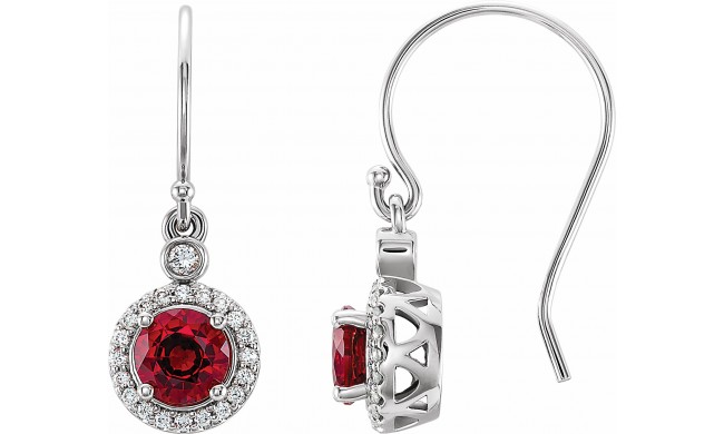 14K White Lab-Grown Ruby & 1/8 CTW Diamond Halo-Style Earrings