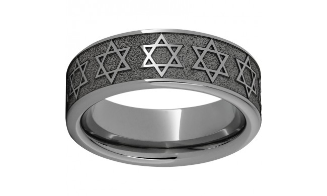 Rugged Tungsten  Pipe Cut Band with Star of David Laser Engraving