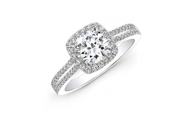 18k White Gold Split Shank Square Halo Diamond Engagement Ring