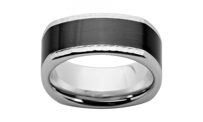 Serinium Square Band with Black CeramicInlay and Hammered Edge Finish