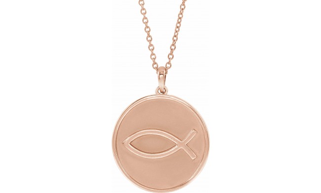 14K Rose 20.3x18.4 mm Ichthus (Fish) 16-18 Necklace