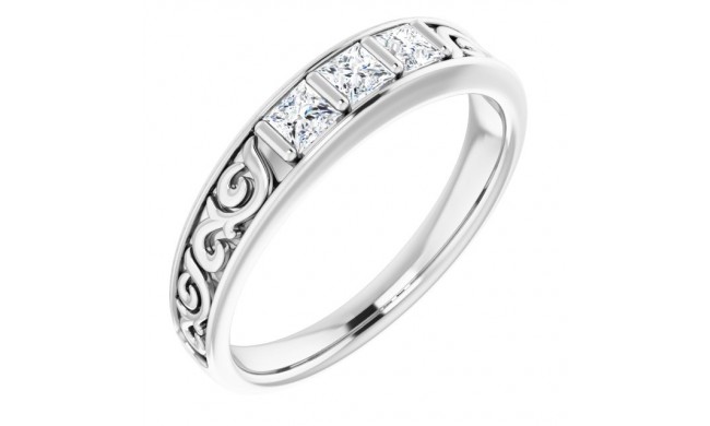 14K White 1/2 CTW Diamond Three-Stone Scroll Ring