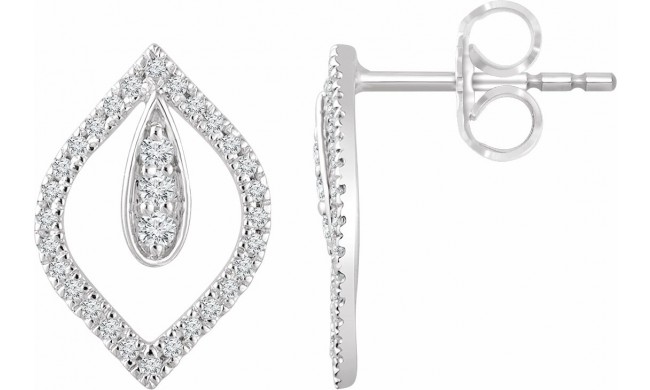 14K White 1/4 CTW Diamond Freeform Earrings