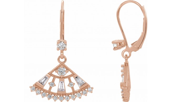 14K Rose 3/4 CTW Diamond Lever Back Fan Earrings